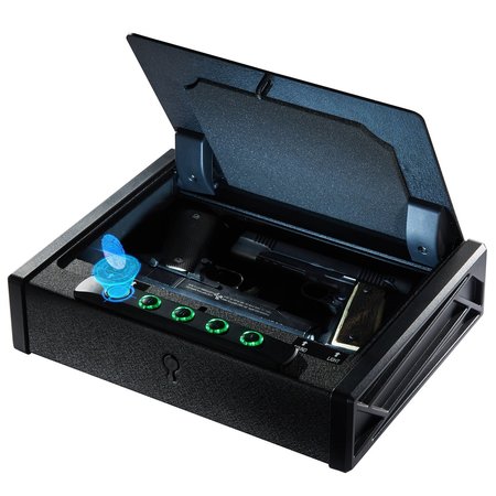 Soulyi Pistol Safe, Biometric Lock, 14 lbs, .5 cu ft, Up to 4 Pistols SSZ01MB